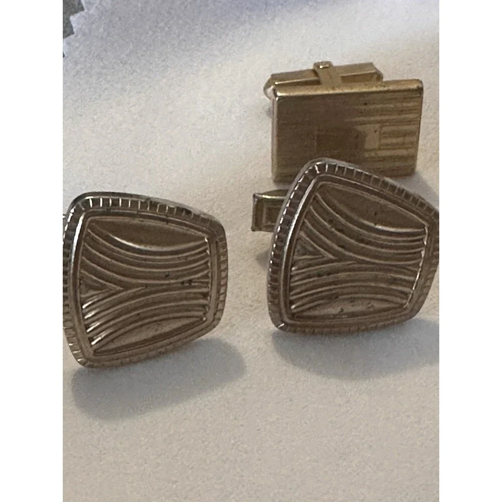 Vintage SWANK Cuban Link Cufflinks Lot Destino Mid Century Gold Silver + Tie